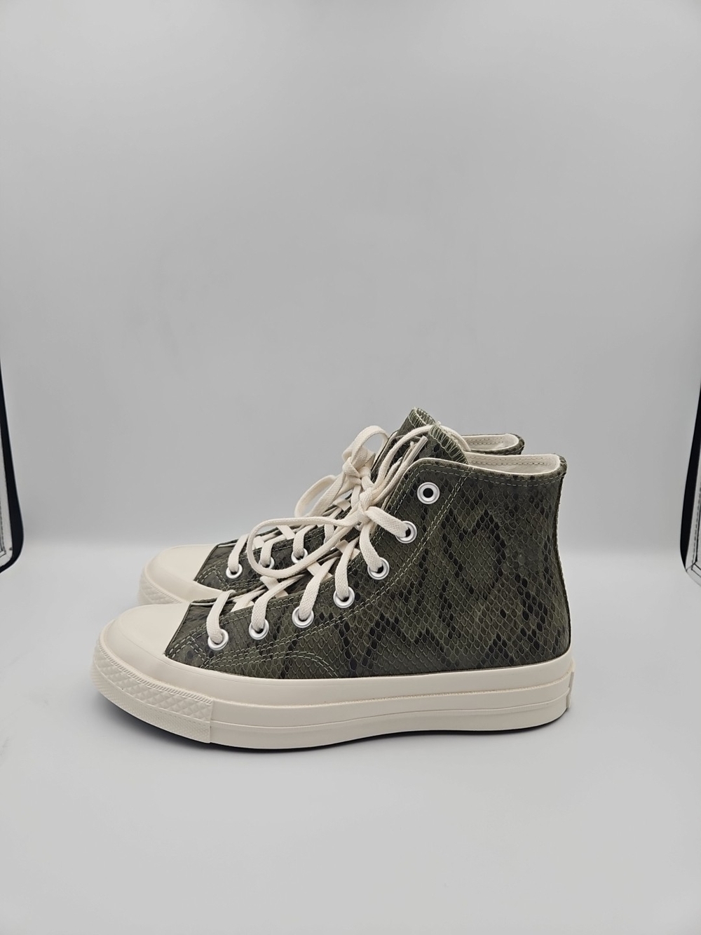Converse High-Top Snake-Print Canvas Sneakers in Olive and Cream